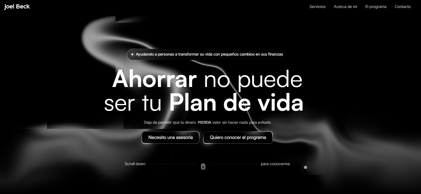 Boceto de la web de Joel Beck, asesor financiero