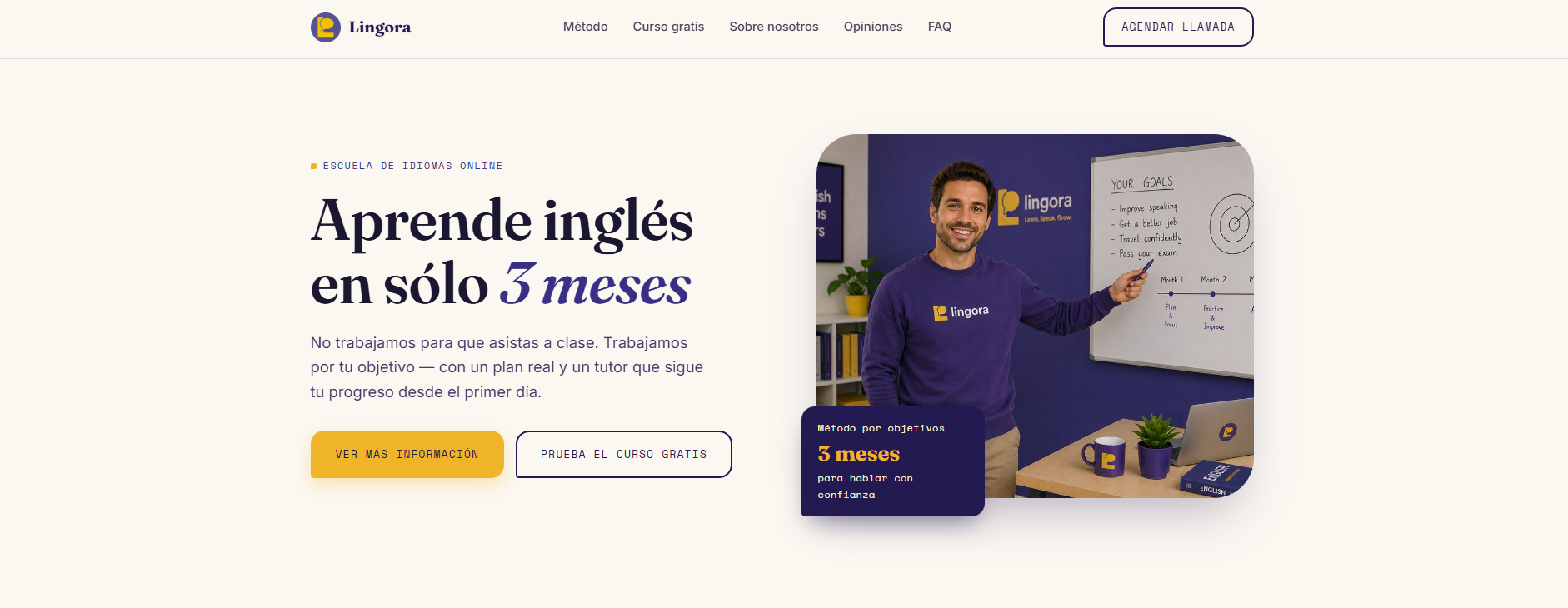Boceto de la web de Lingora, escuela de inglés online